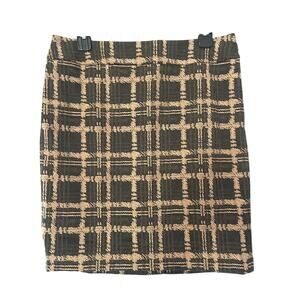 Ann Taylor NWT Plaid Jacquard Pencil Skirt Brown Tan | Size 8